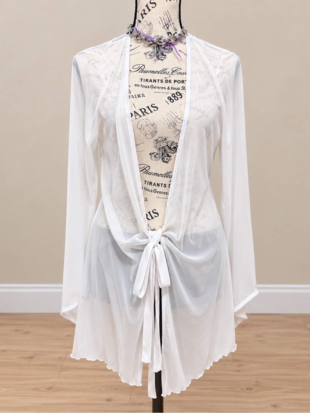Frederick's of Hollywood Sheer White Tie-Front Robe